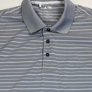 Adidas Golf Climalite Sz Small Men Gray White Stripe Neck Logo Short Sleeve Polo